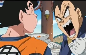 Goku dan bejita rebutan makanan